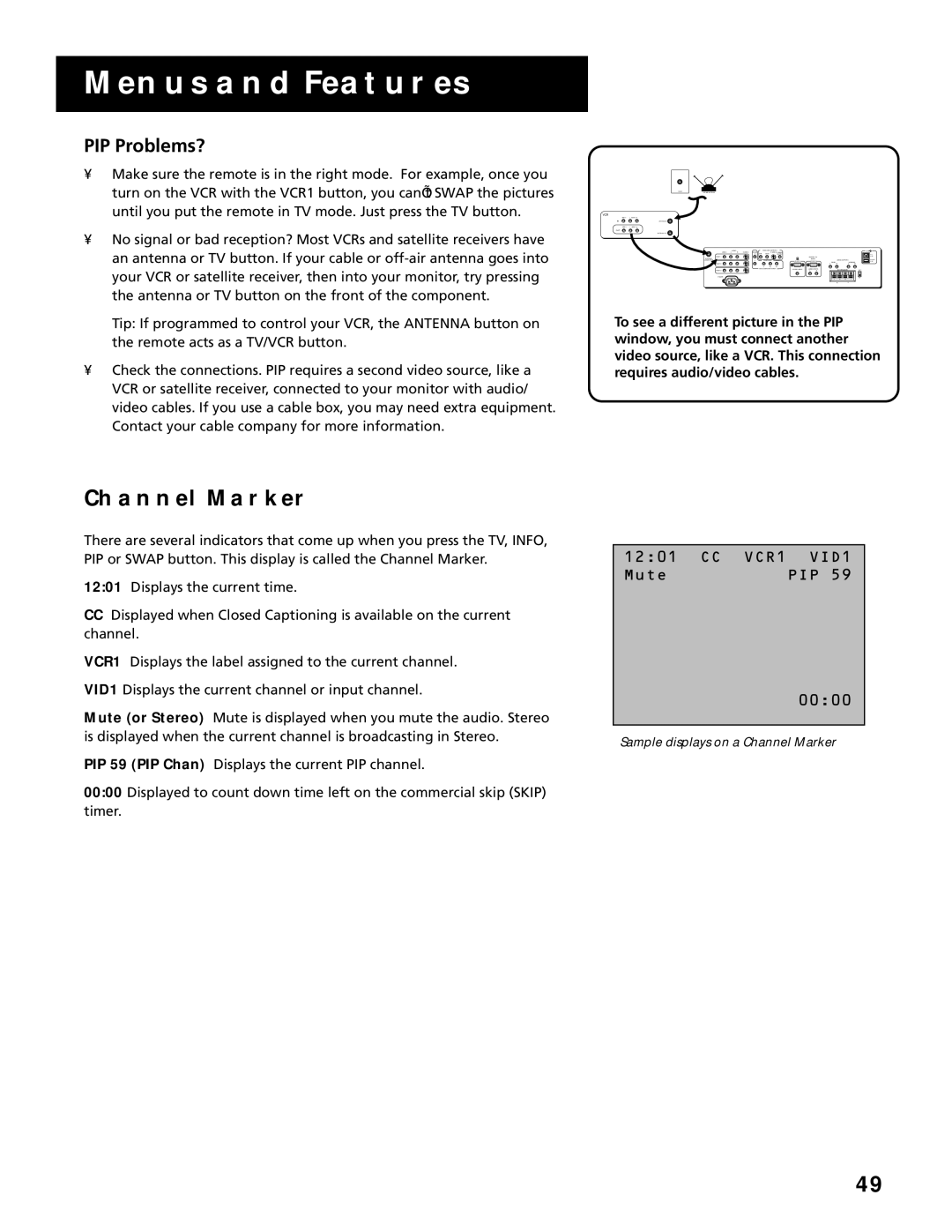 RCA MultiMedia Monitor manual Channel Marker, PIP Problems? 