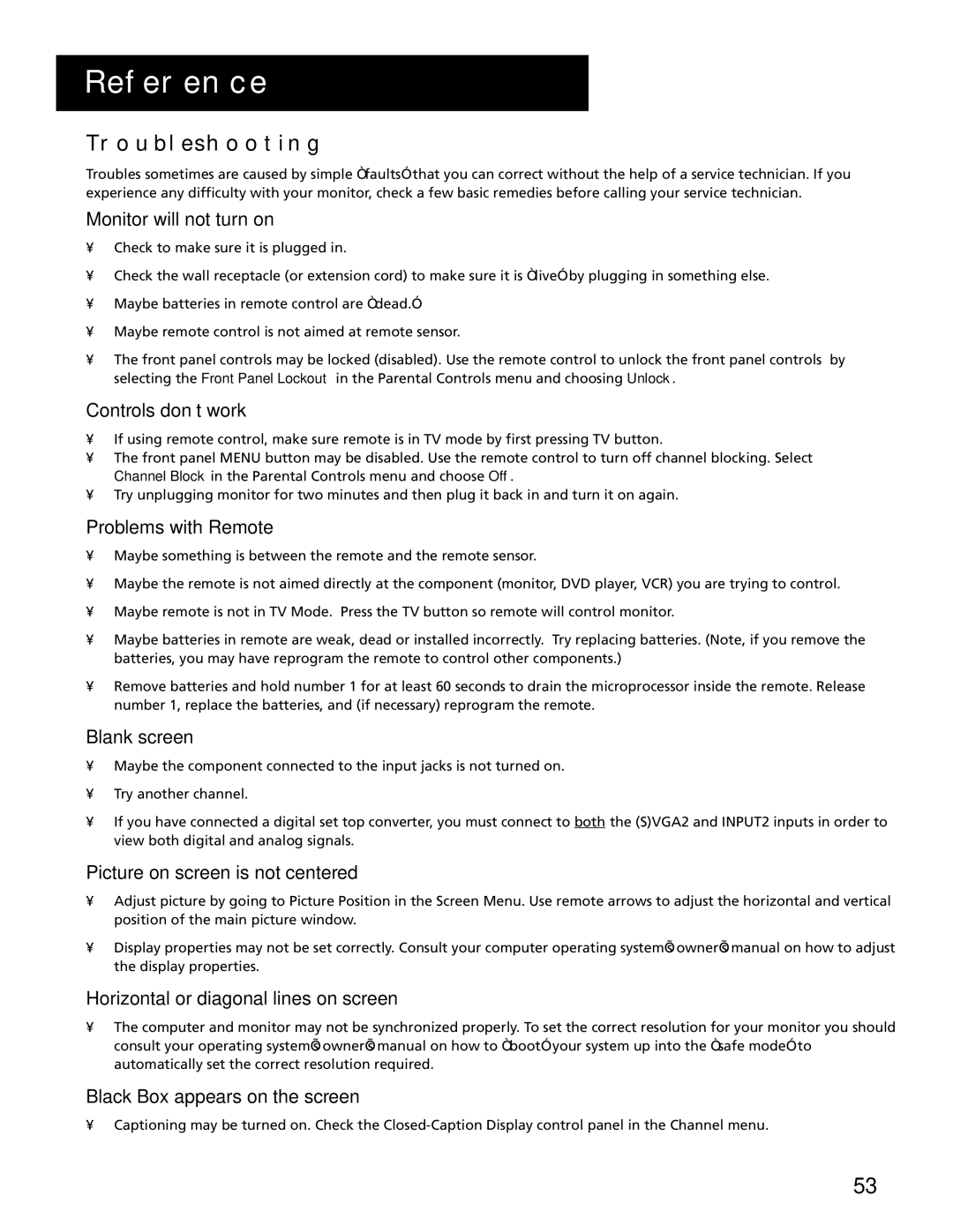 RCA MultiMedia Monitor manual Troubleshooting 