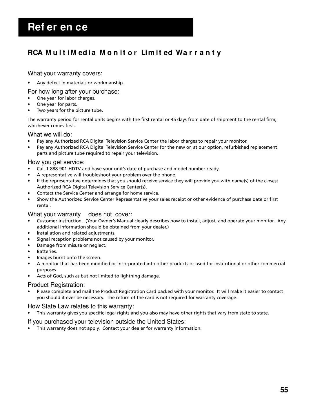 RCA MultiMedia Monitor manual RCA Multimedia Monitor Limited Warranty 