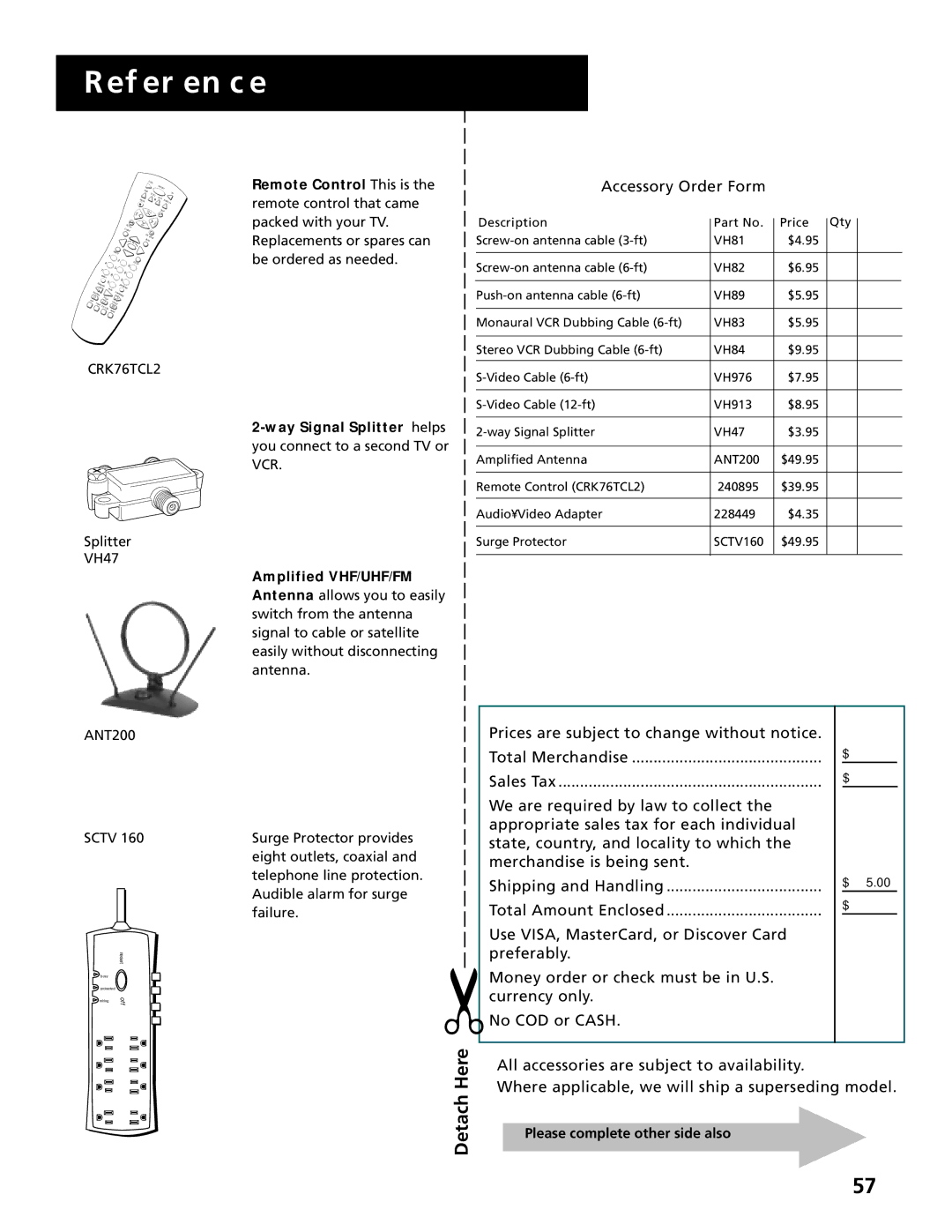 RCA MultiMedia Monitor manual Detach, Accessory Order Form 