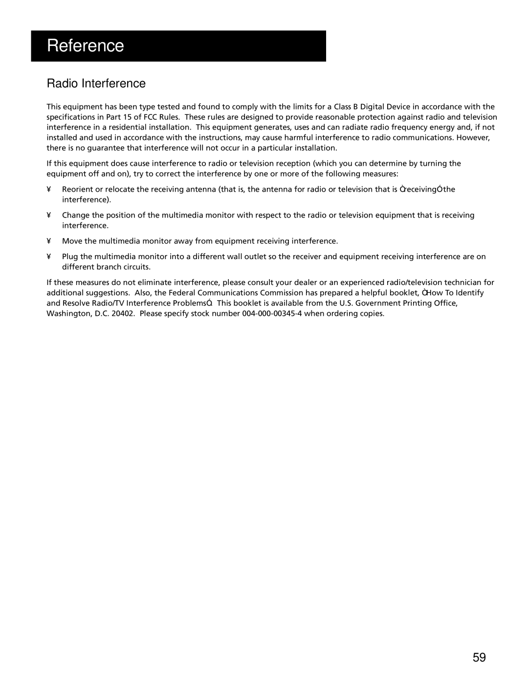 RCA MultiMedia Monitor manual Radio Interference 