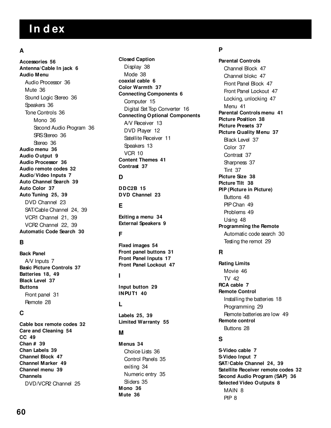 RCA MultiMedia Monitor manual Indexreference 