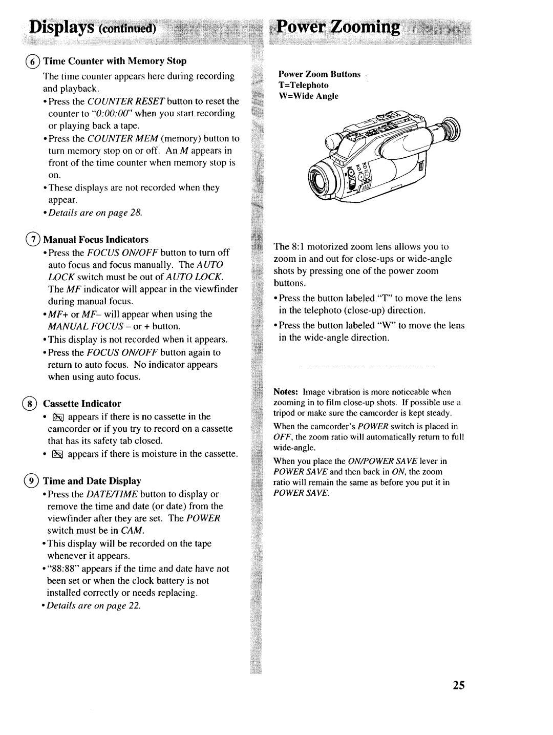 RCA P46729, P46730, P46728 owner manual Time Counter with Memory Stop, Manual Focus Indicators 