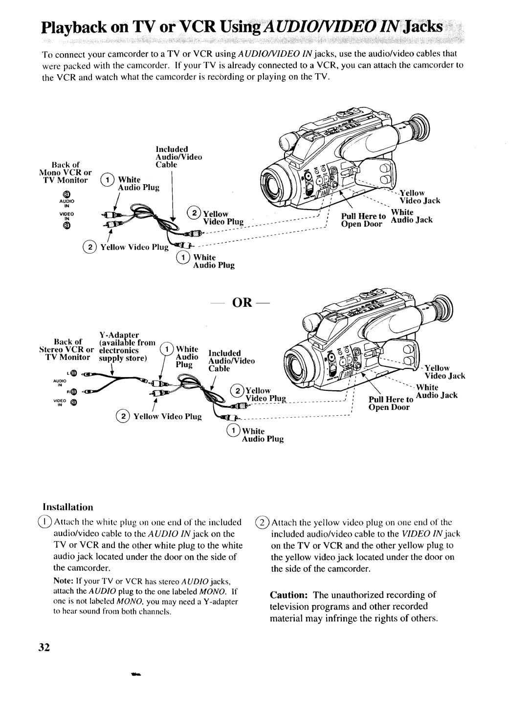 RCA P46730, P46729 Yellow White Video Plug Pull Here to Audio Jack Open Door, Cable Video Jack, 2Yellow, Installation 