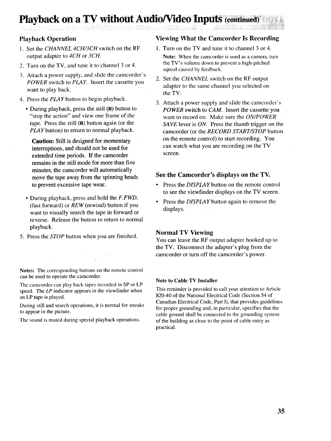 RCA P46730, P46729, P46728 owner manual Playback Operation, Viewing What the Camcorder Is Recording 