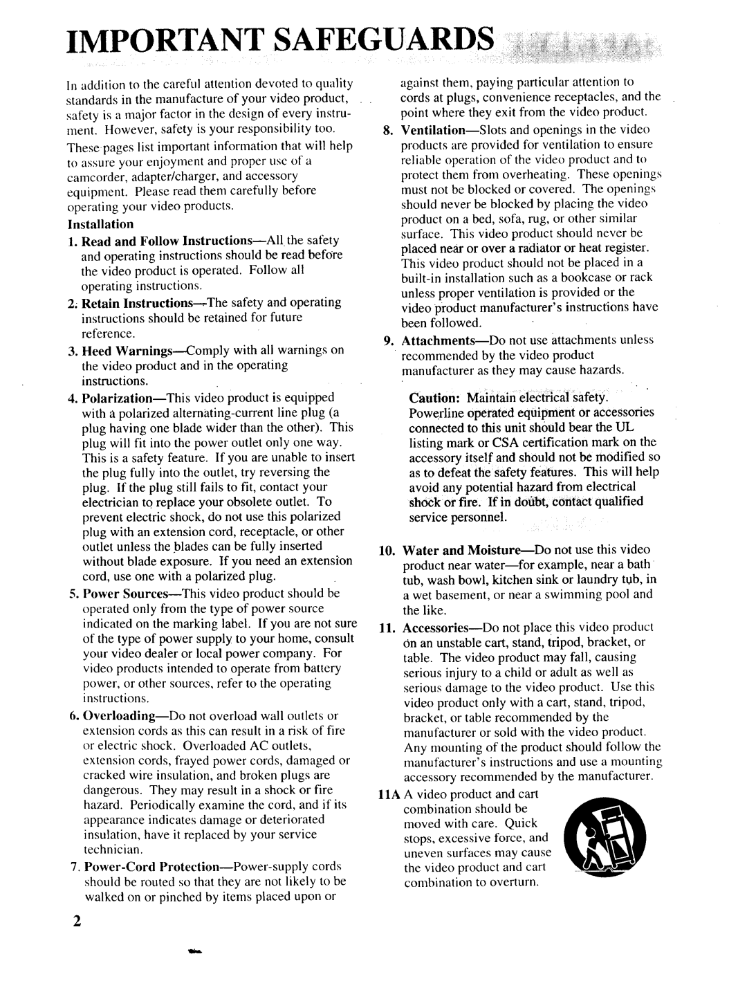 RCA P46730, P46729, P46728 owner manual Important Safeguards, Heed Warnings--Comply with all warnings on 