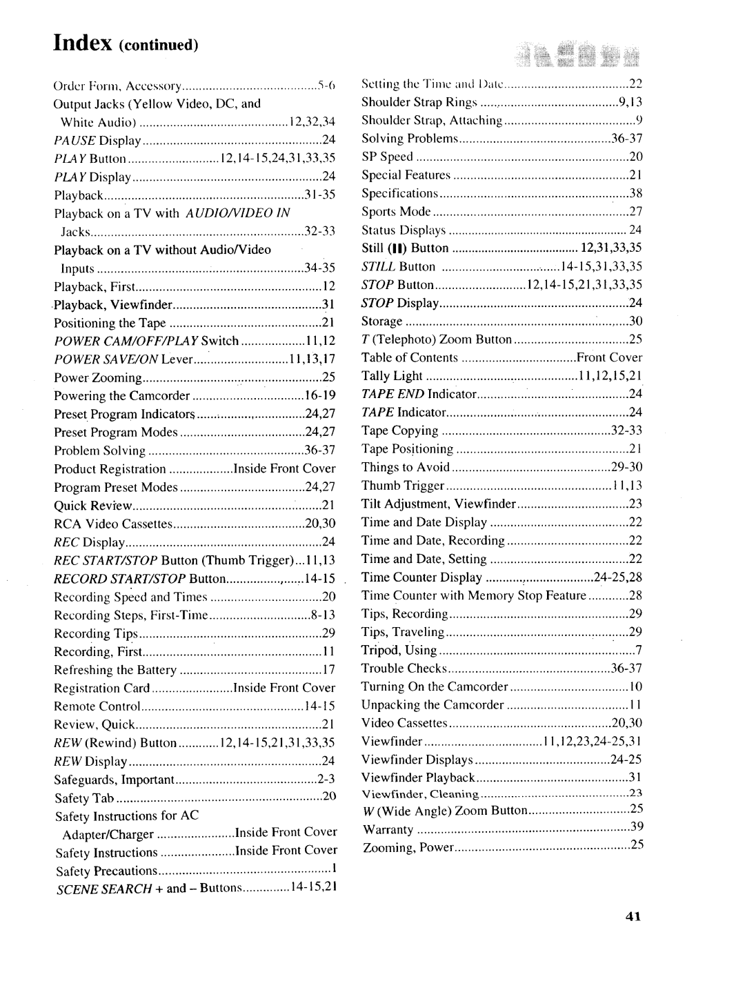 RCA P46730, P46729, P46728 owner manual Index, Jacks 