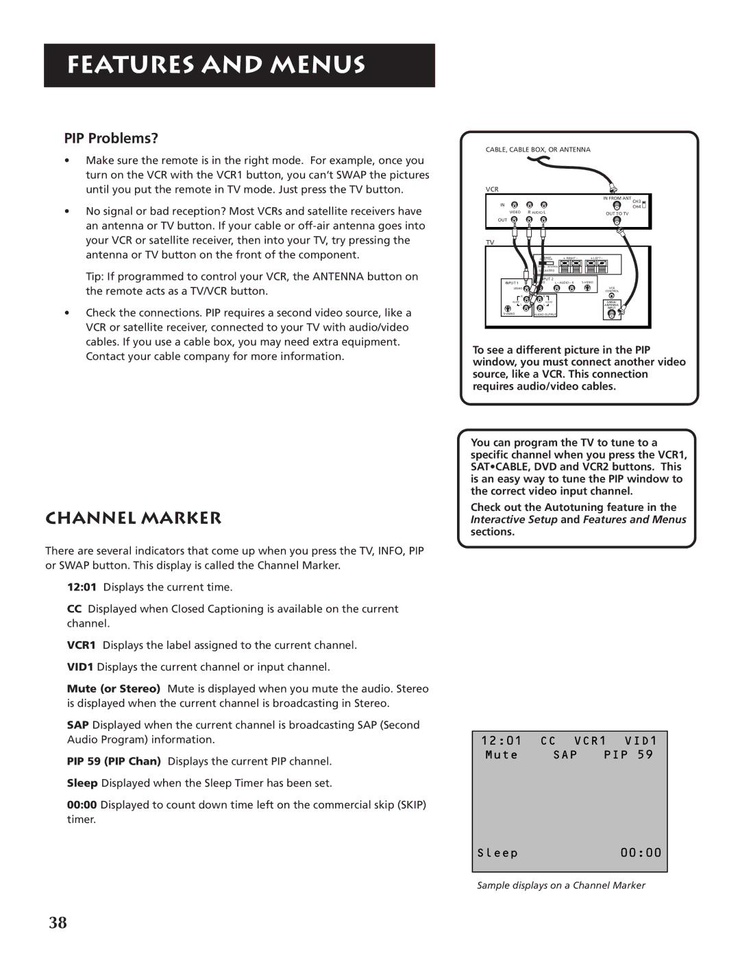 RCA P46920BL manual Channel Marker, PIP Problems? 