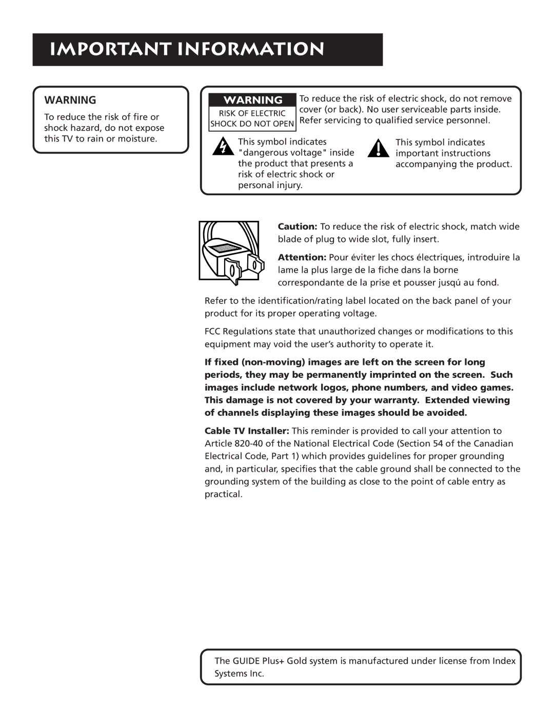 RCA P46920BL manual Important Information 