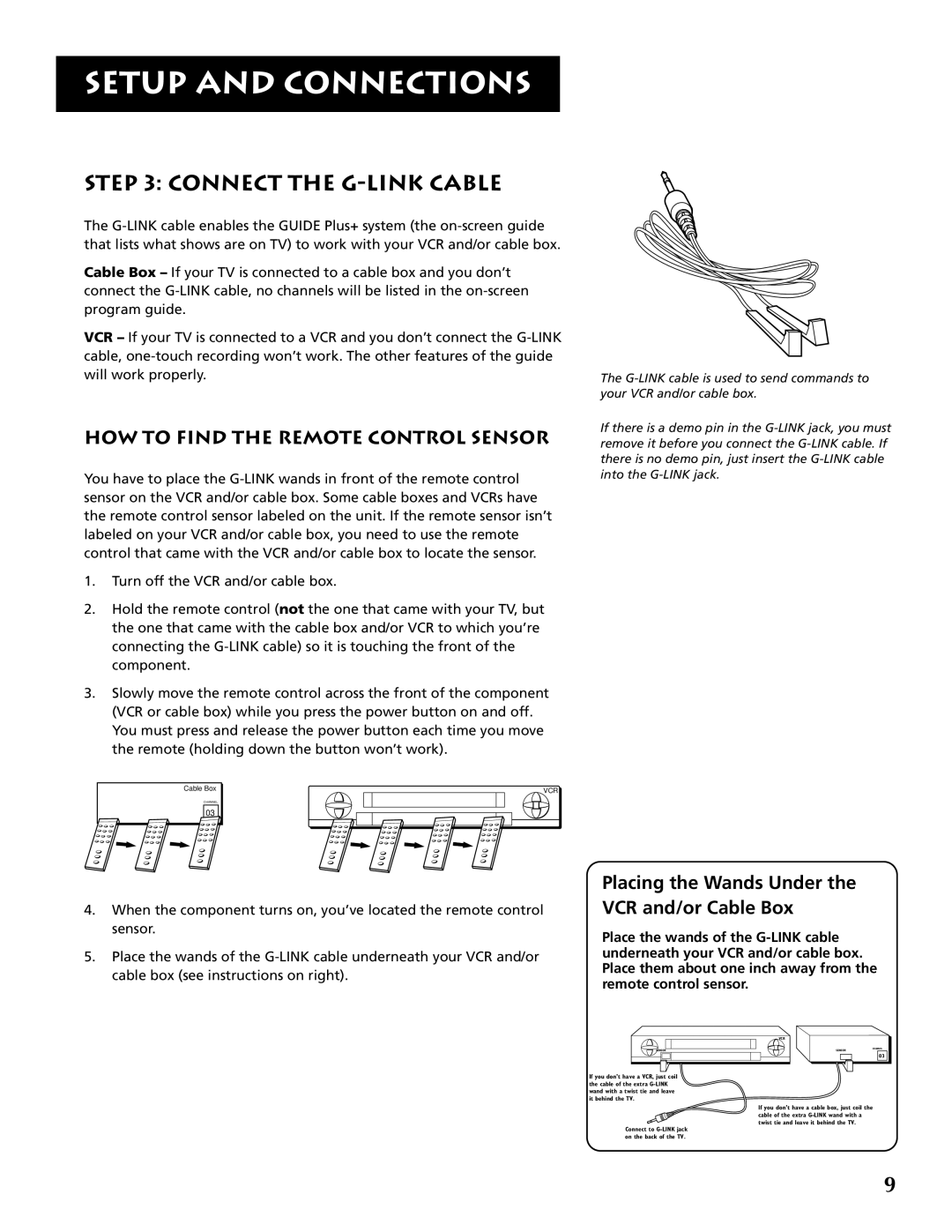 RCA P46921 manual Connect the G-LINK Cable, HOW to Find the Remote Control Sensor 