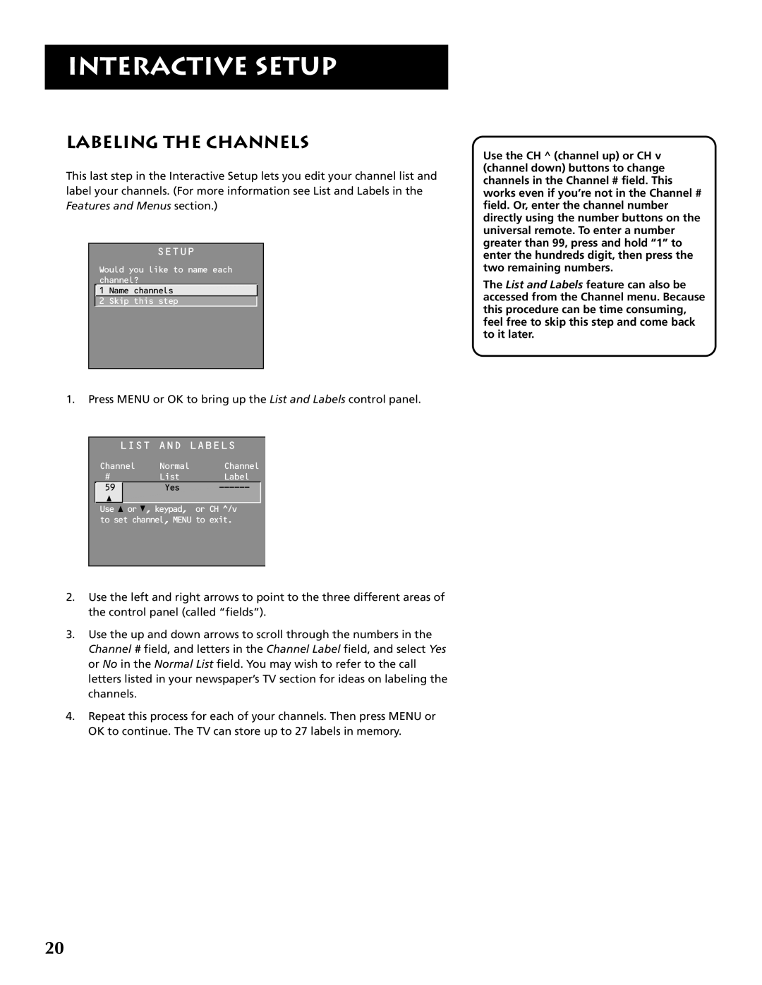 RCA P46921 manual Labeling the Channels, List and Labels 