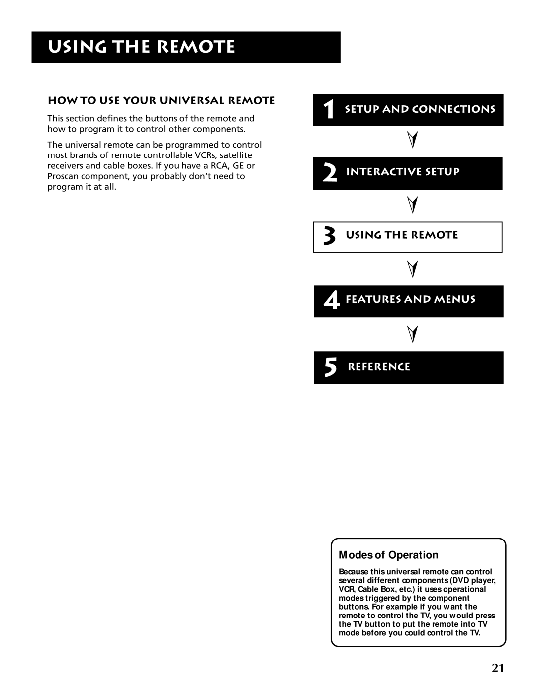 RCA P46921 manual HOW to USE Your Universal Remote, Using the Remote, Modes of Operation 