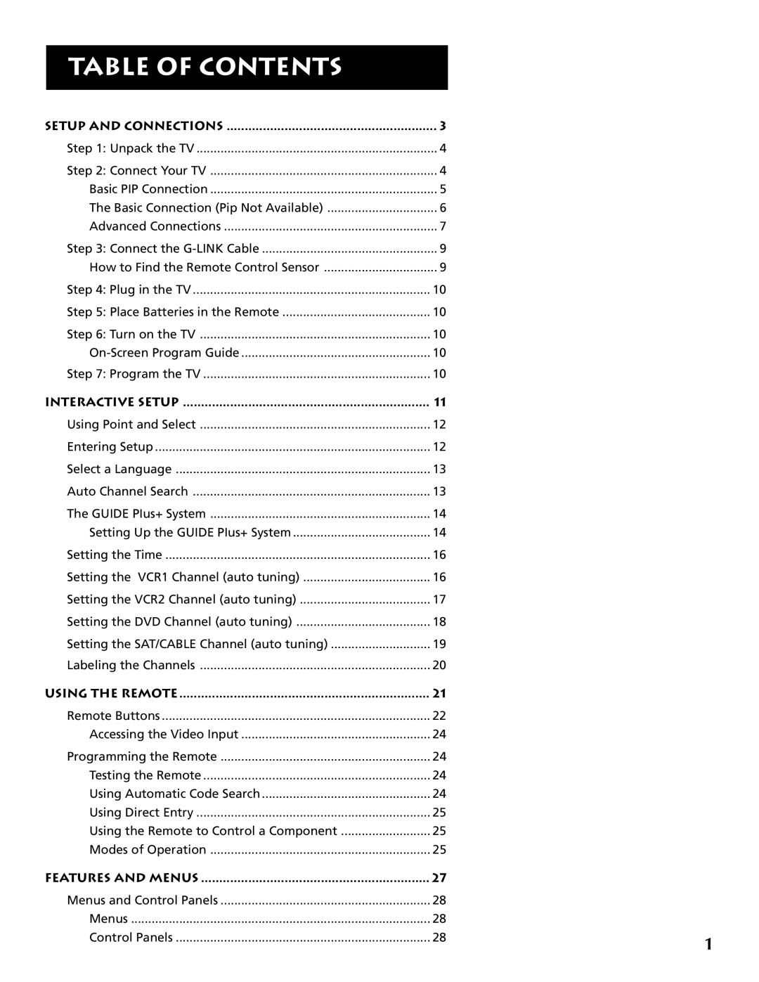 RCA P46921 manual Table of Contents 