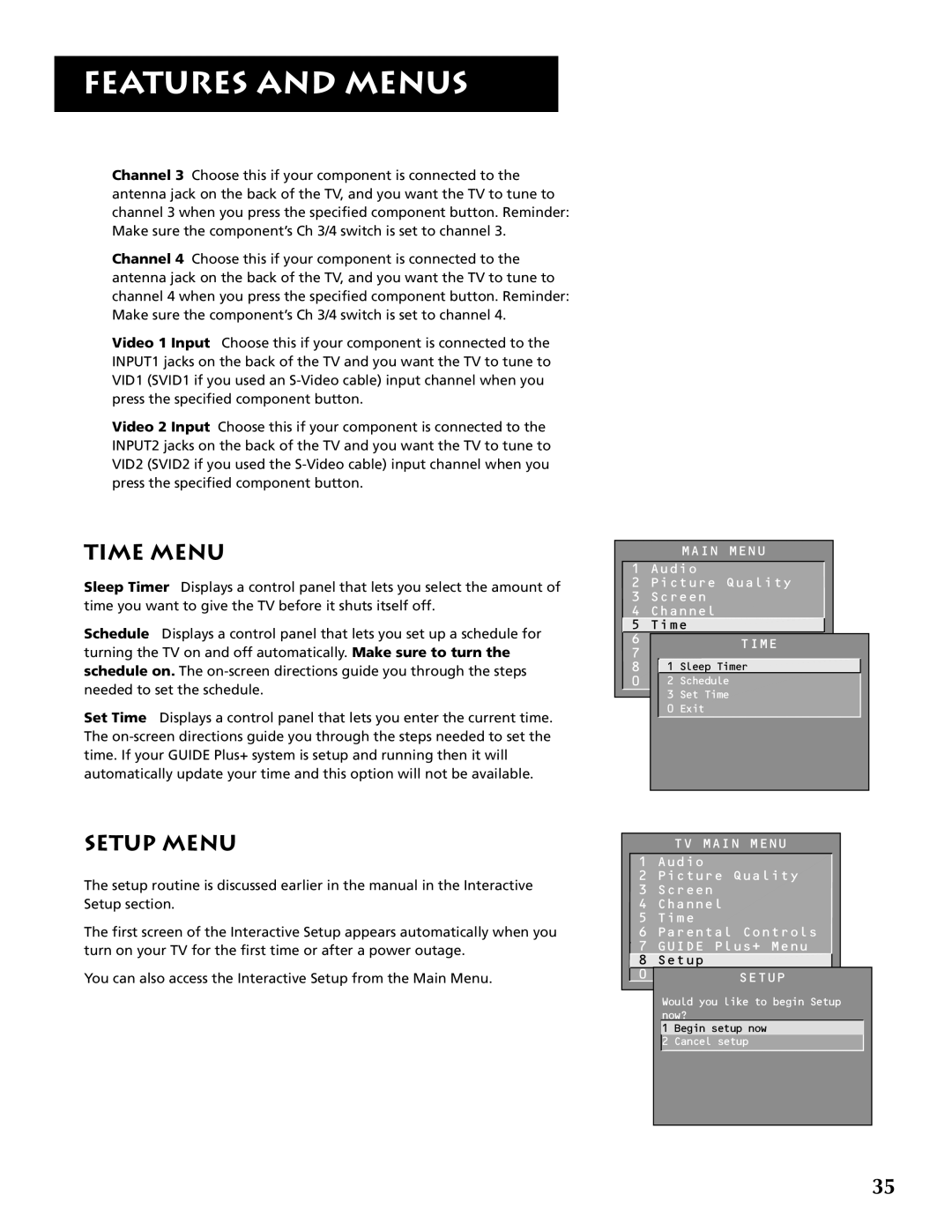 RCA P46921 manual Time Menu, Setup Menu 