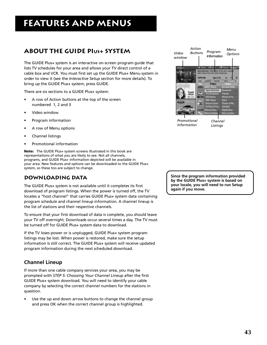 RCA P46921 manual About the Guide PIUS+ System, Downloading Data, Channel Lineup 