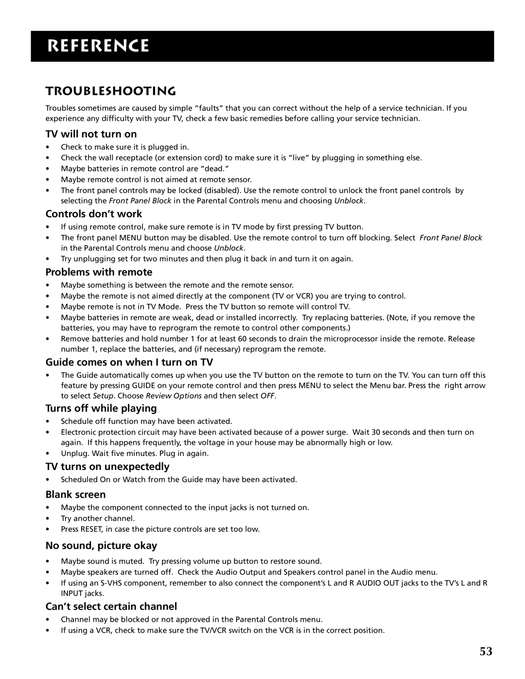 RCA P46921 manual Troubleshooting 