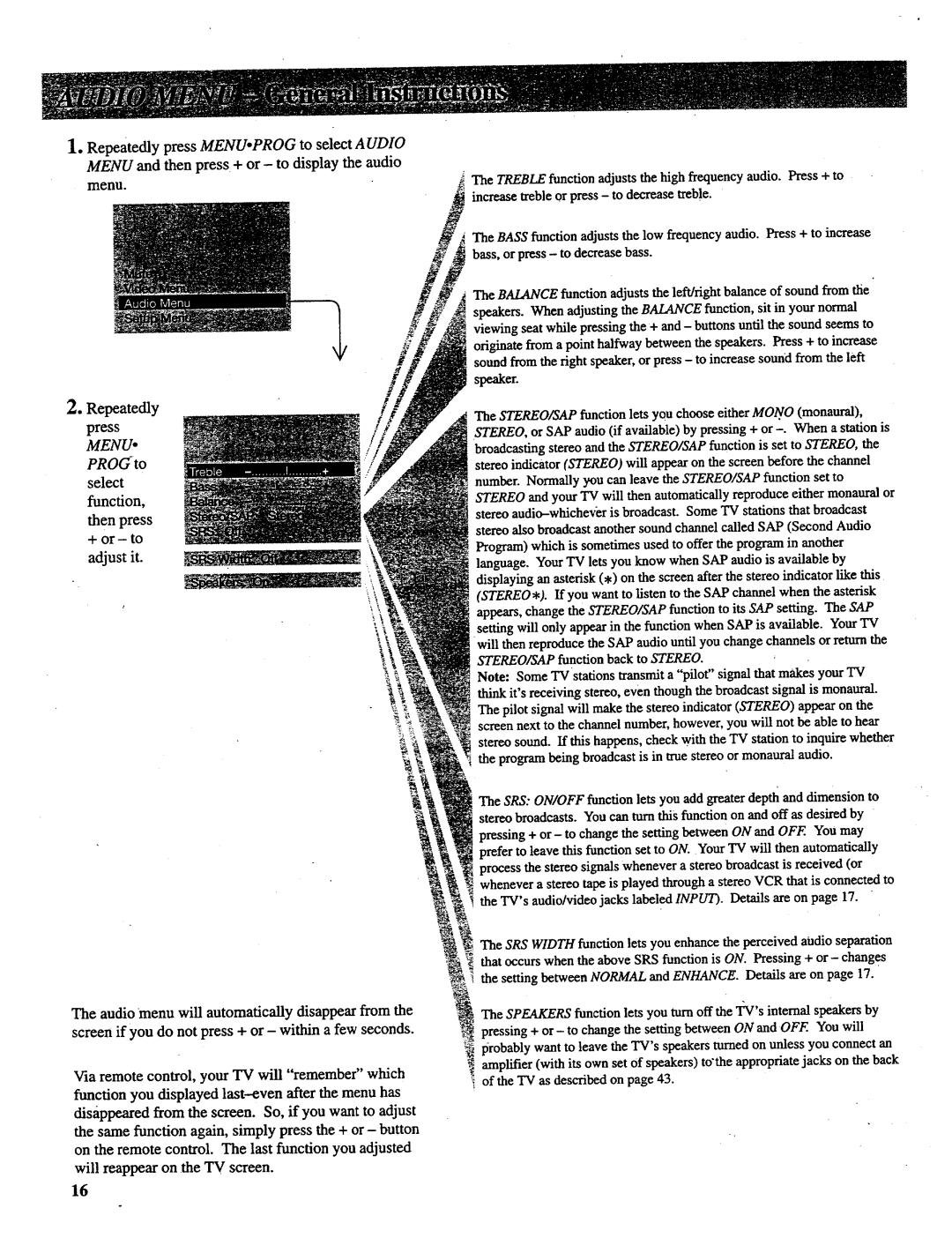 RCA P52730, P52731, P46732, P46738, P46731 manual + or- to, Adjust it 