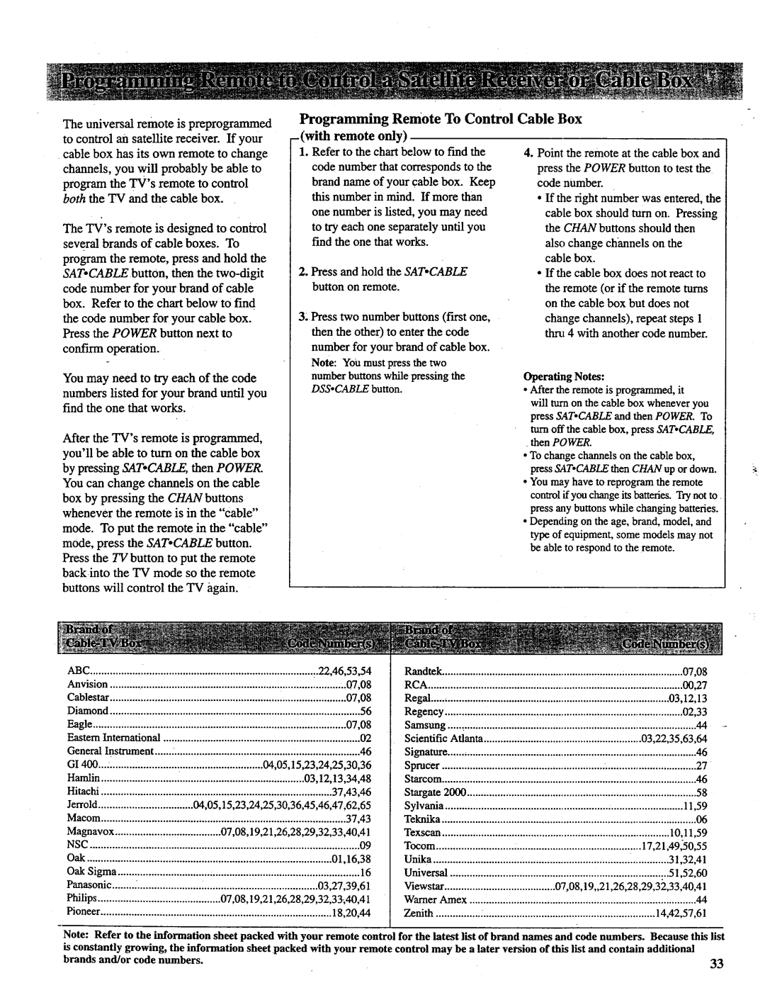 RCA P52731, P46732, P46738, P52730, P46731 manual Programming Remote To Control with remote only, Cable Box 