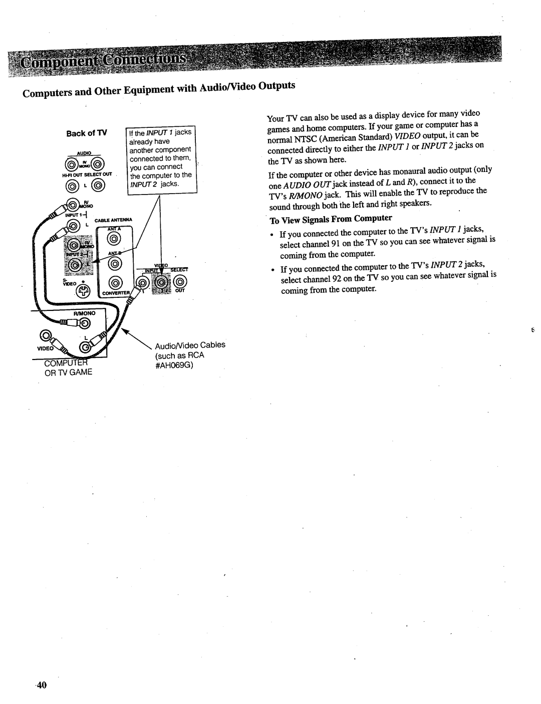 RCA P46738, P52731, P46732, P52730, P46731 manual @,@, Computers and Other Equipment with Audio/Video Outputs 