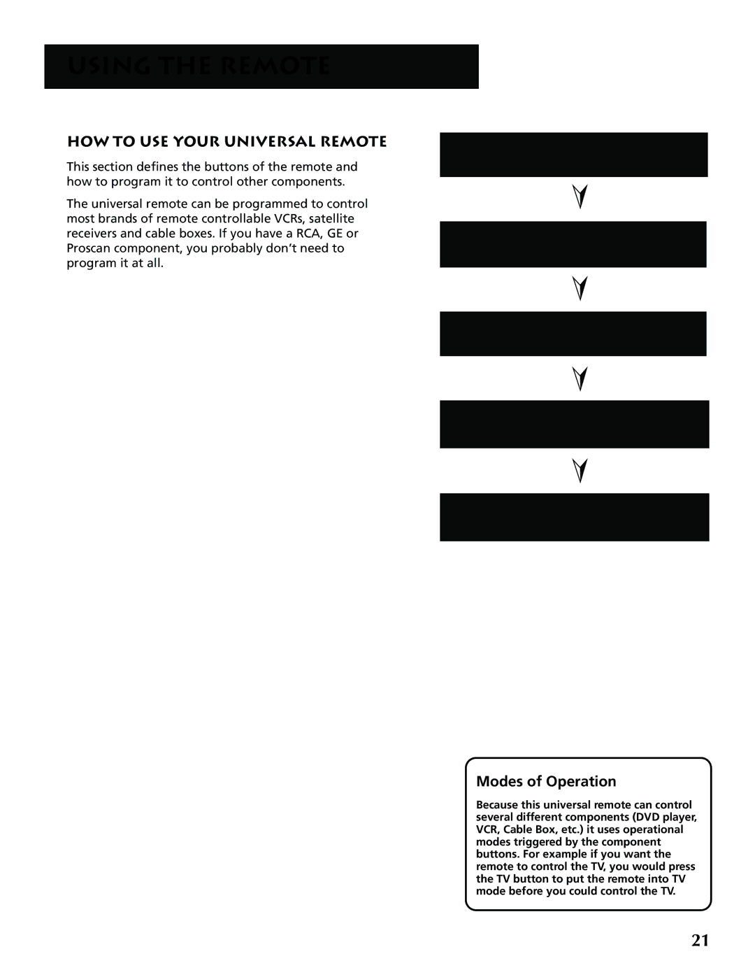 RCA P52936 manual HOW to USE Your Universal Remote, Using the Remote, Modes of Operation 