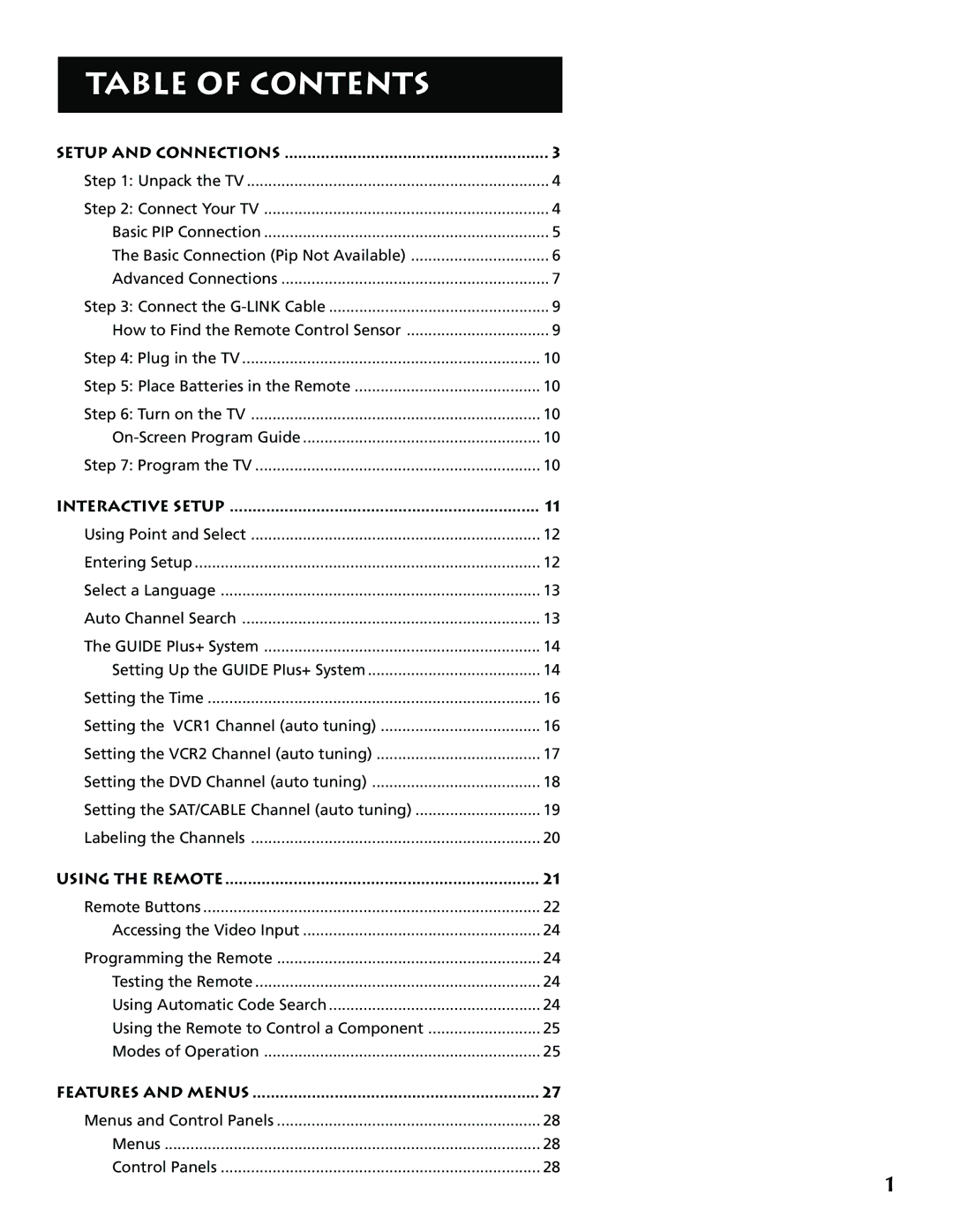 RCA P52936 manual Table of Contents 