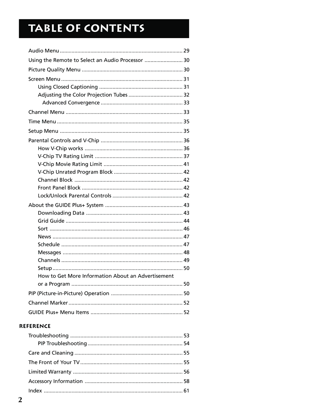 RCA P52936 manual Reference 