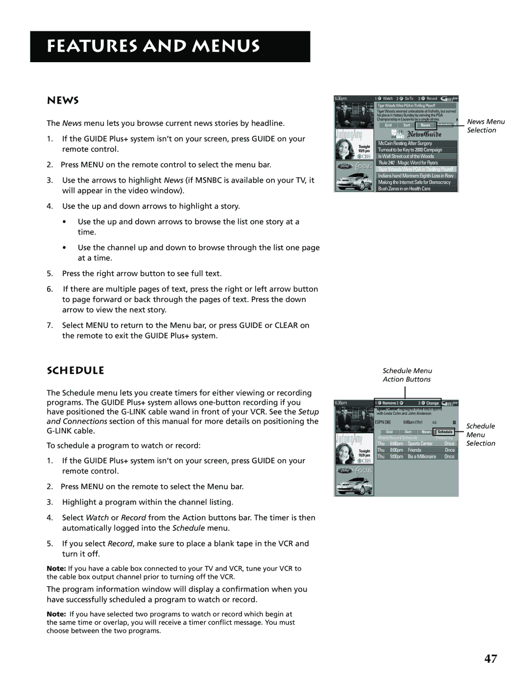 RCA P52936 manual News, Schedule 