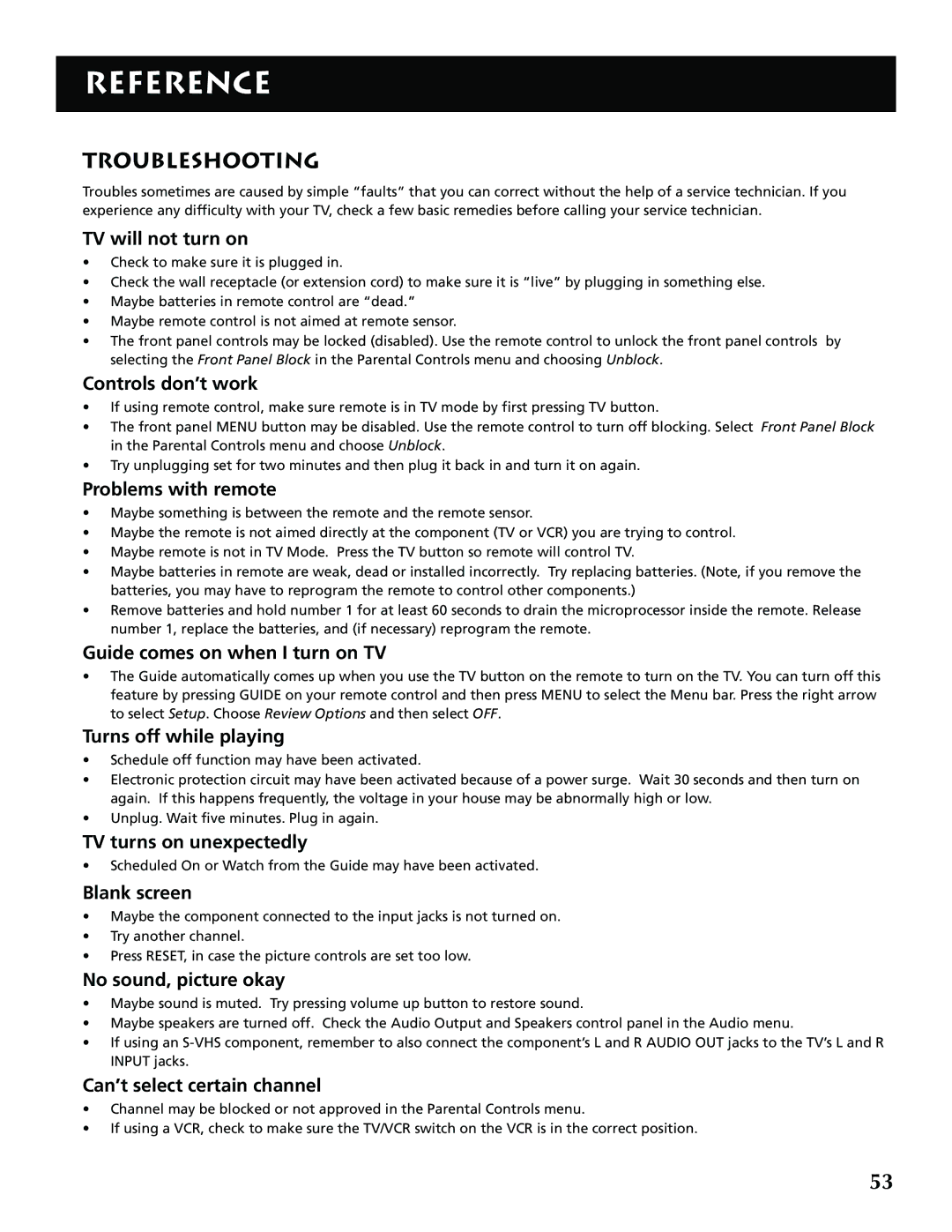 RCA P52936 manual Troubleshooting 