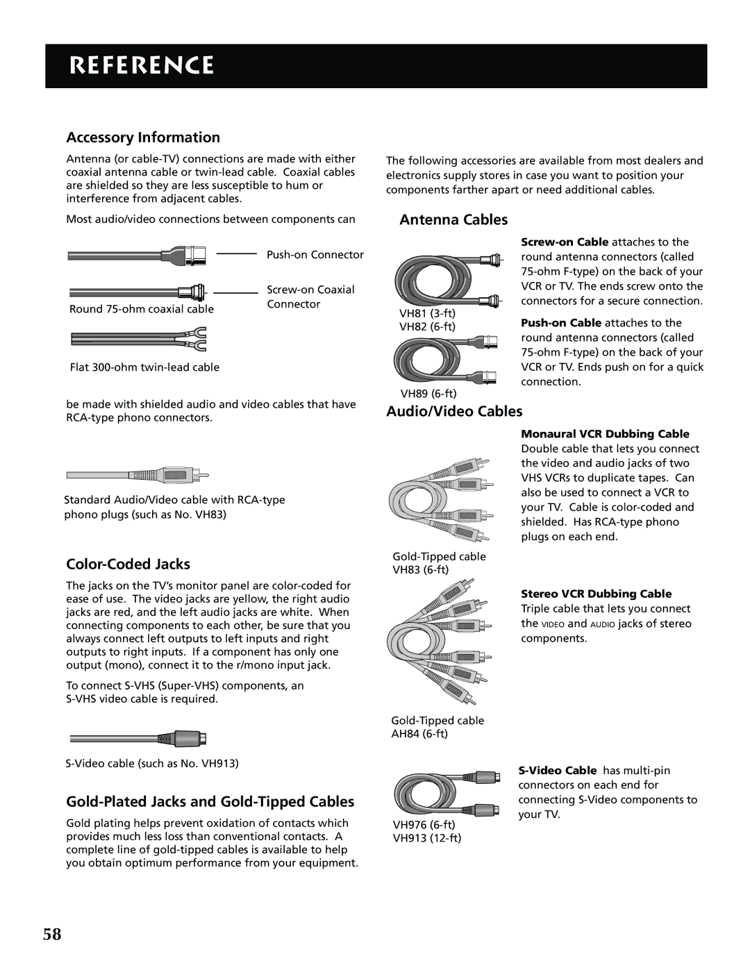 RCA P52936 manual Accessory Information, Antenna Cables, Color-Coded Jacks, Audio/Video Cables 