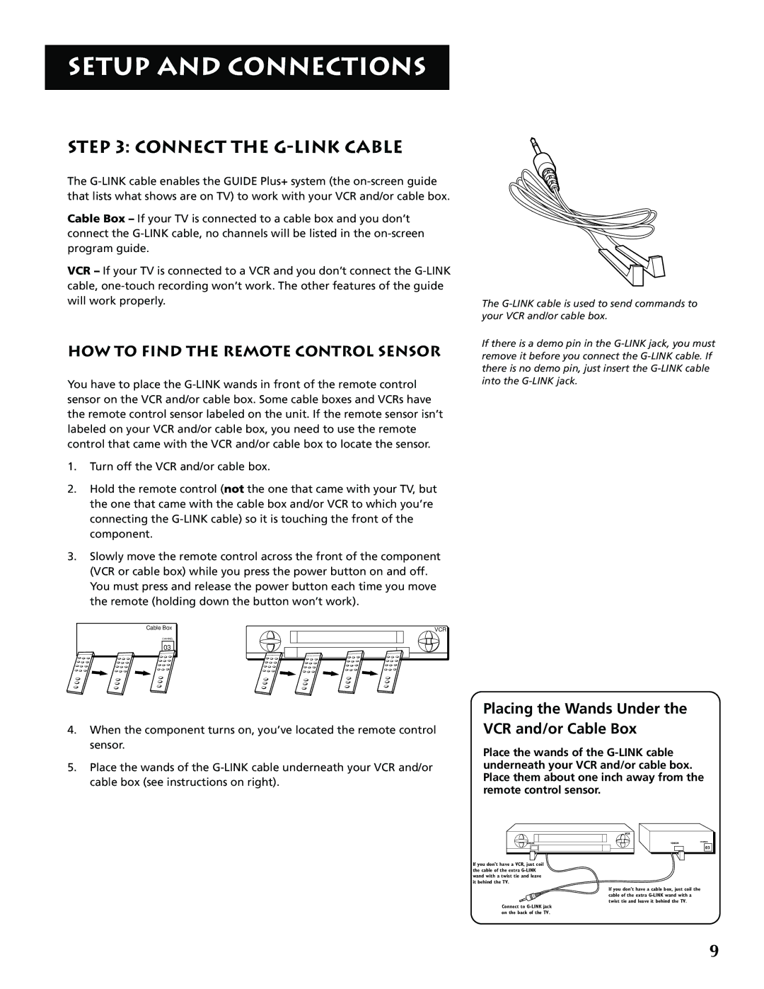 RCA P52939 manual Connect the G-LINK Cable, HOW to Find the Remote Control Sensor 