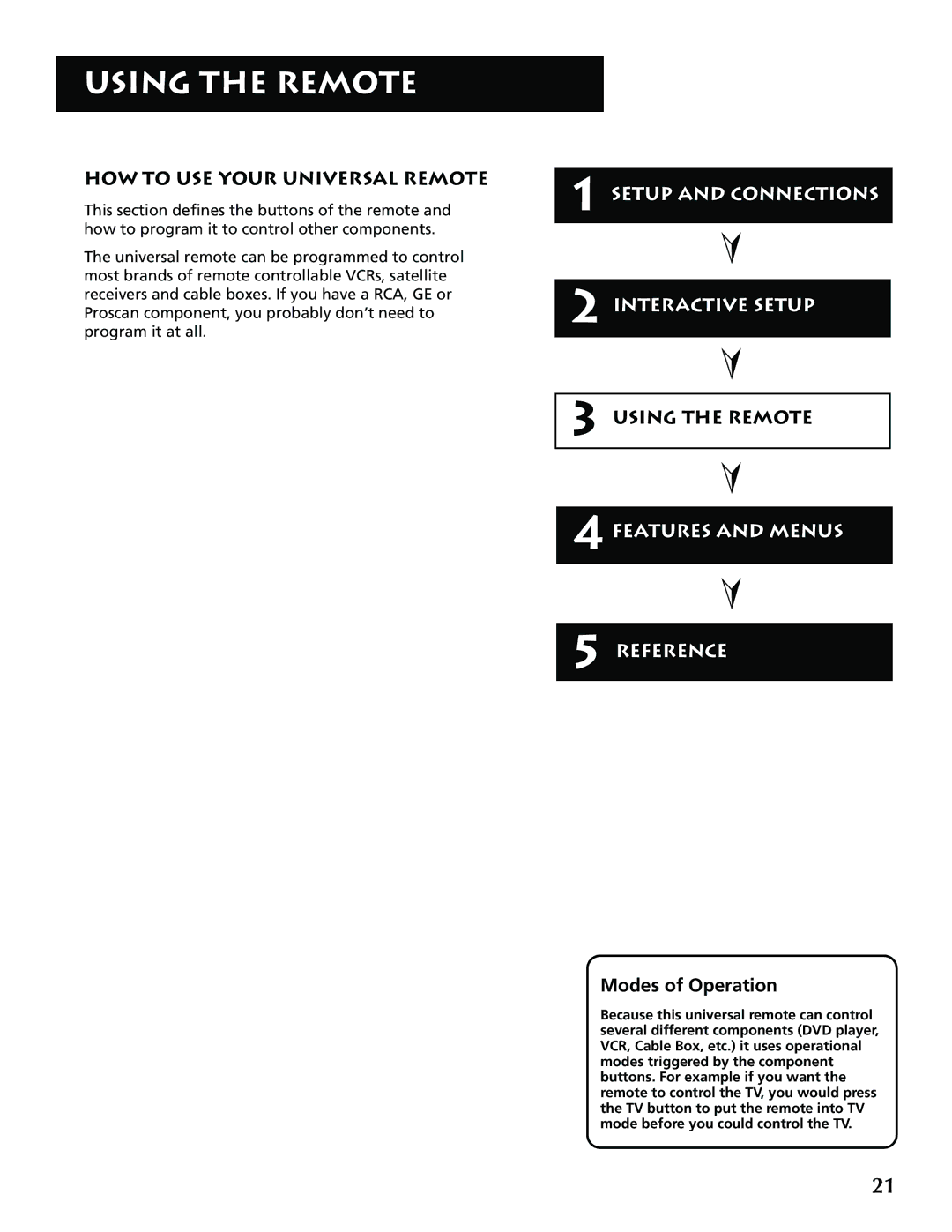 RCA P52939 manual HOW to USE Your Universal Remote, Using the Remote, Modes of Operation 