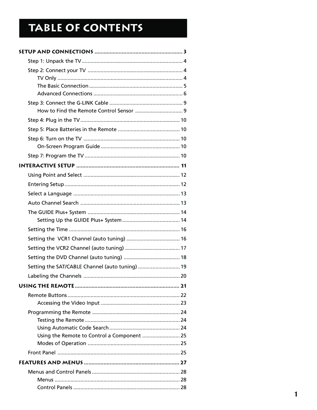 RCA P52939 manual Table of Contents 