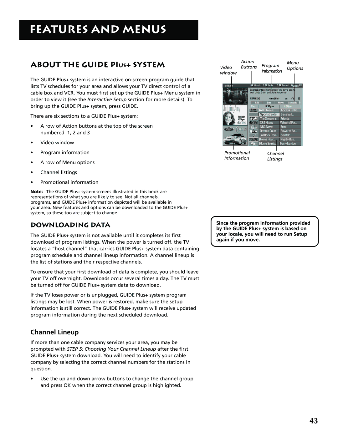 RCA P52939 manual About the Guide PIUS+ System, Downloading Data, Channel Lineup 