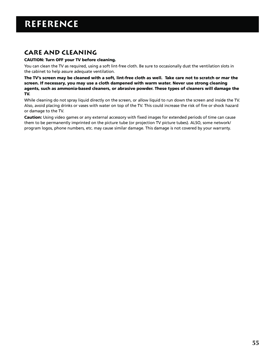 RCA P52939 manual Care and Cleaning 