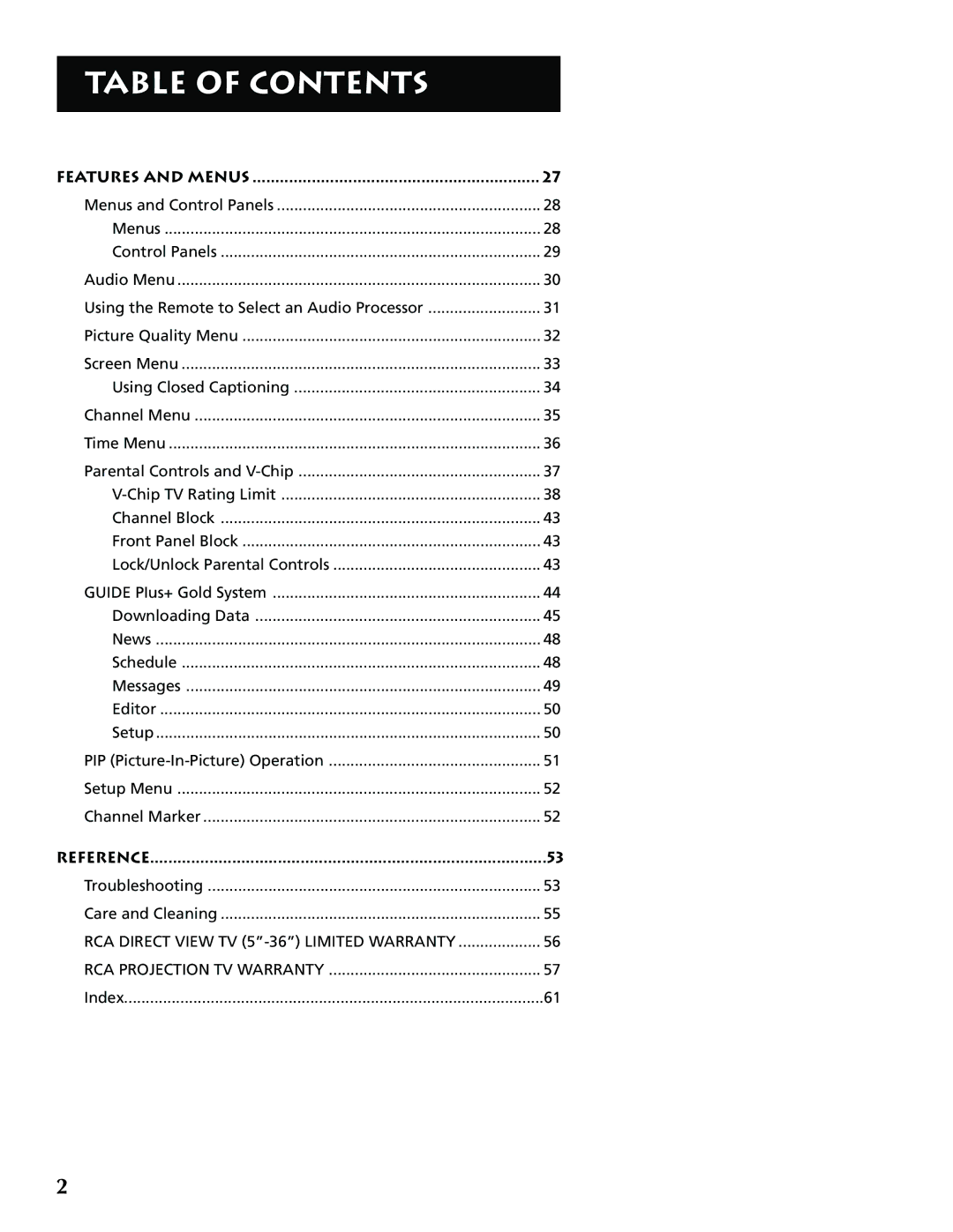 RCA P52950 manual Features and Menus 