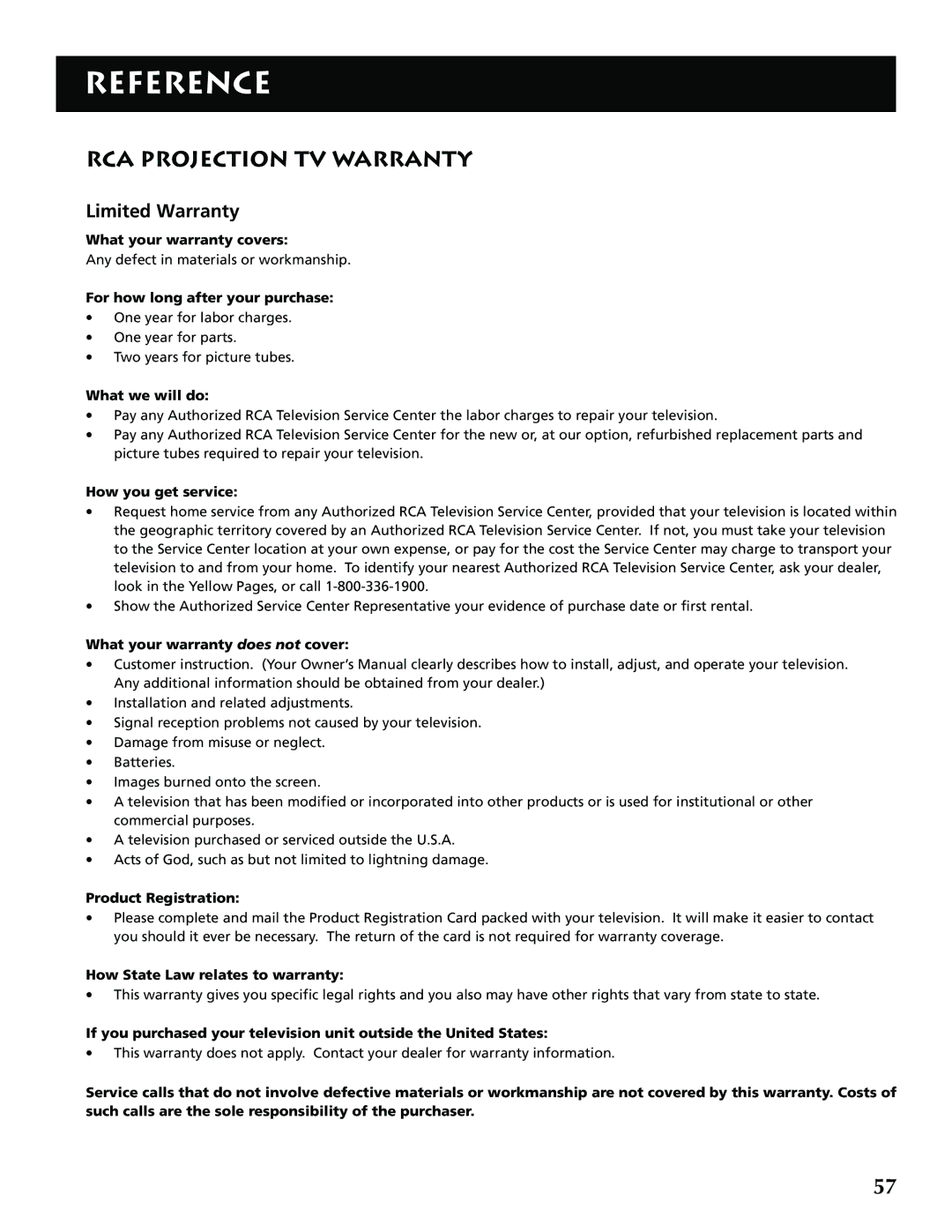 RCA P52950 manual RCA Projection TV Warranty, Limited Warranty, How State Law relates to warranty 