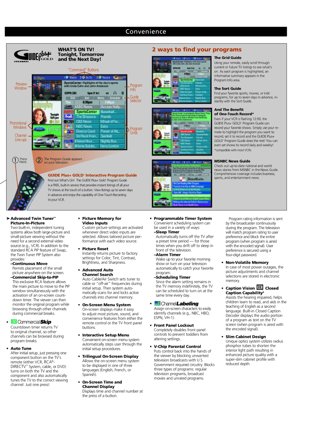 RCA P56938 manual Convenience 