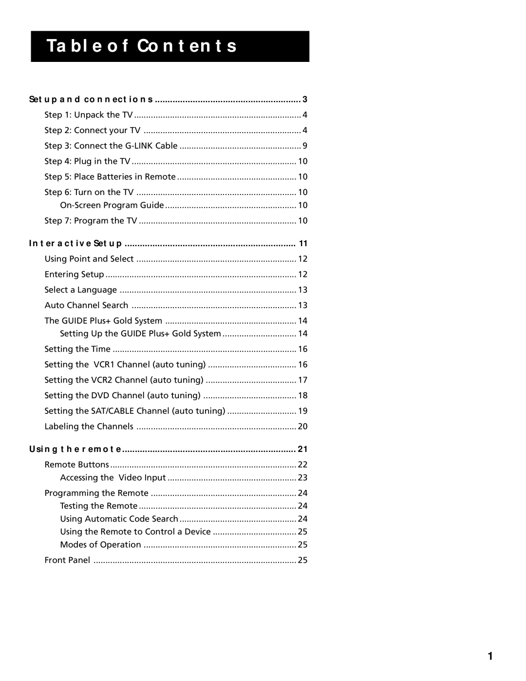 RCA P60928 manual Table of Contents 