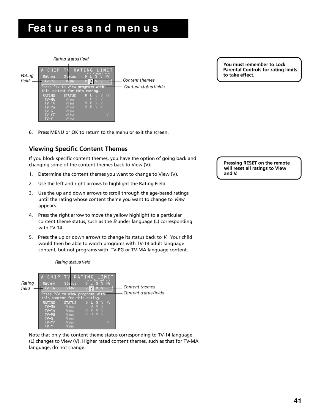 RCA P60928 manual Viewing Specific Content Themes, Field 