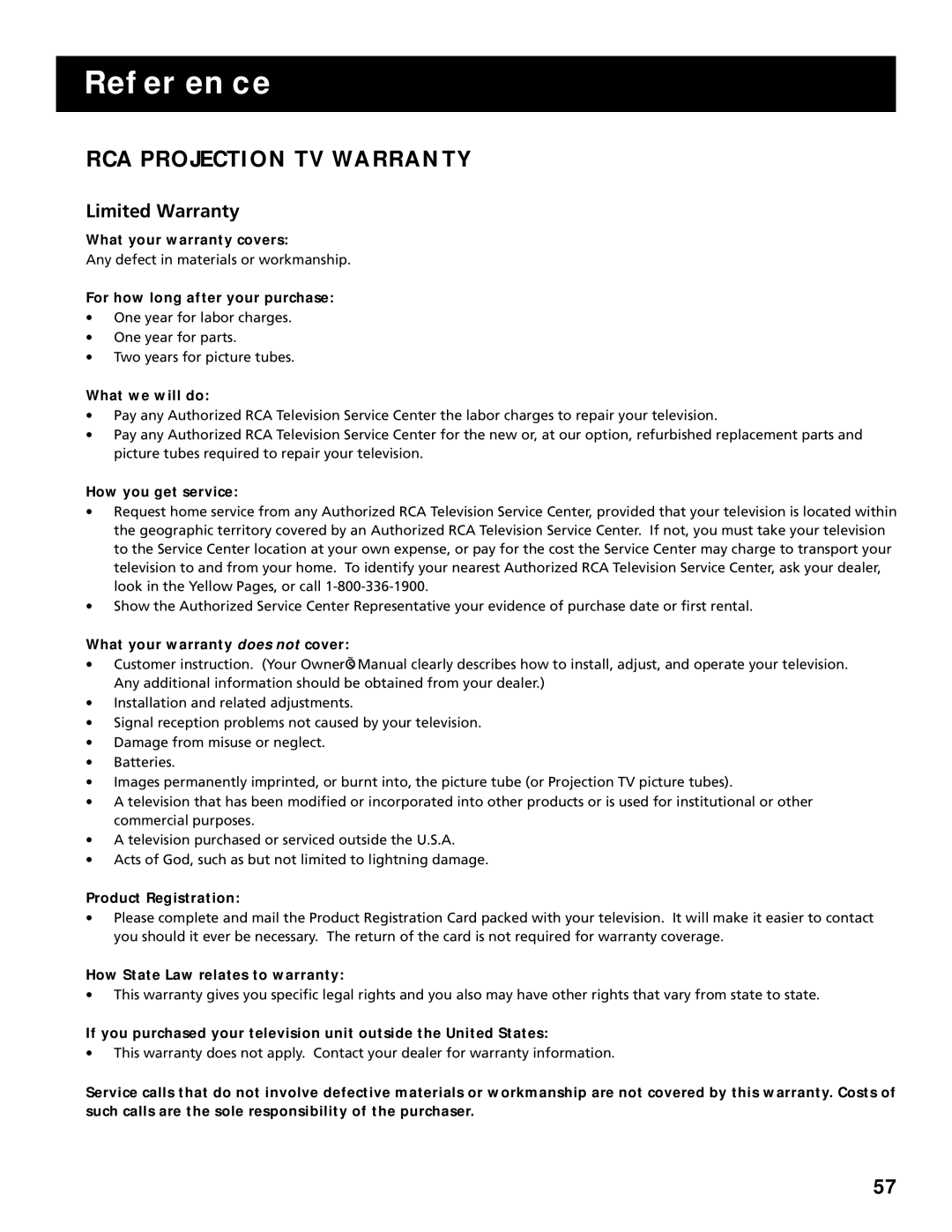 RCA P60928 manual RCA Projection TV Warranty, Limited Warranty, How State Law relates to warranty 