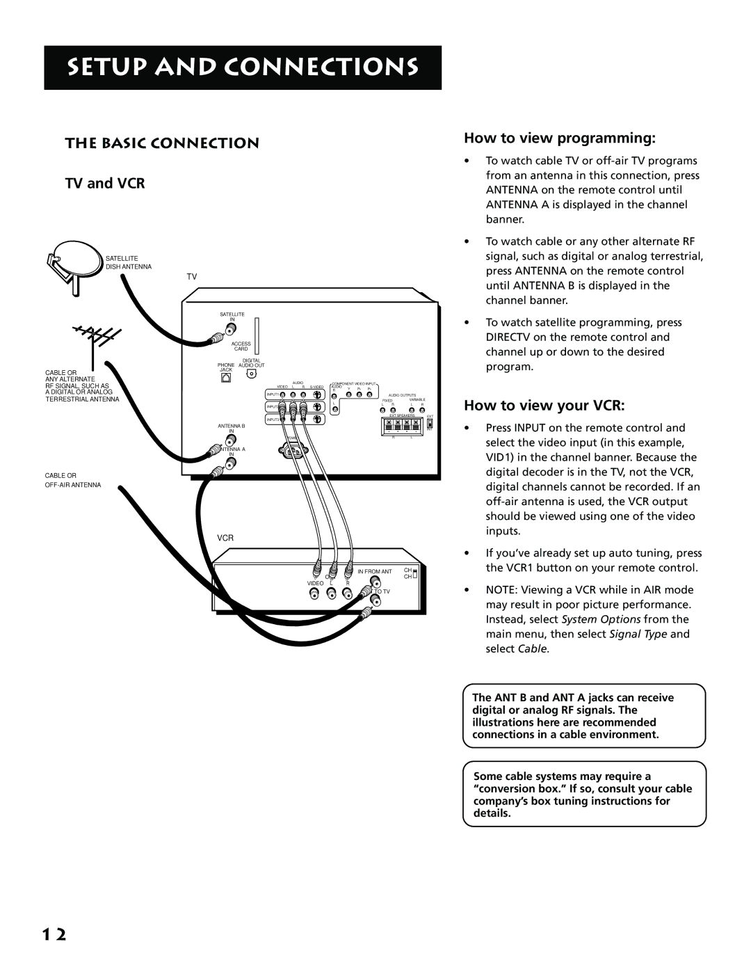 RCA P61310, F38310 manual Basic Connection, TV and VCR How to view programming, How to view your VCR 