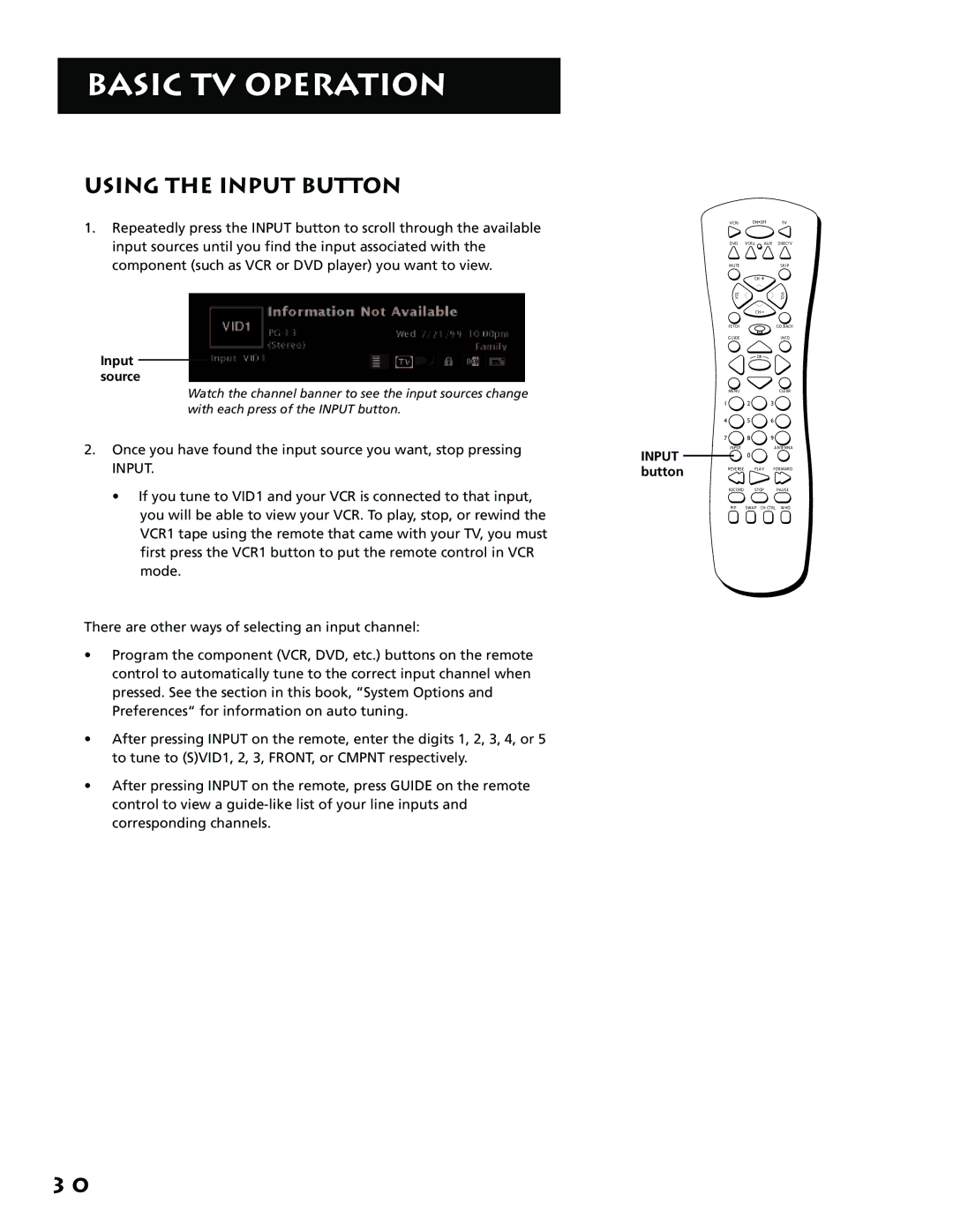 RCA P61310, F38310 manual Using the Input Button, Input source 