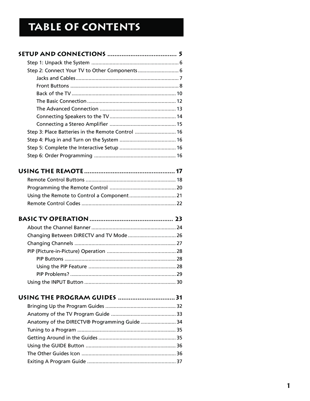 RCA F38310, P61310 manual Table of Contents 