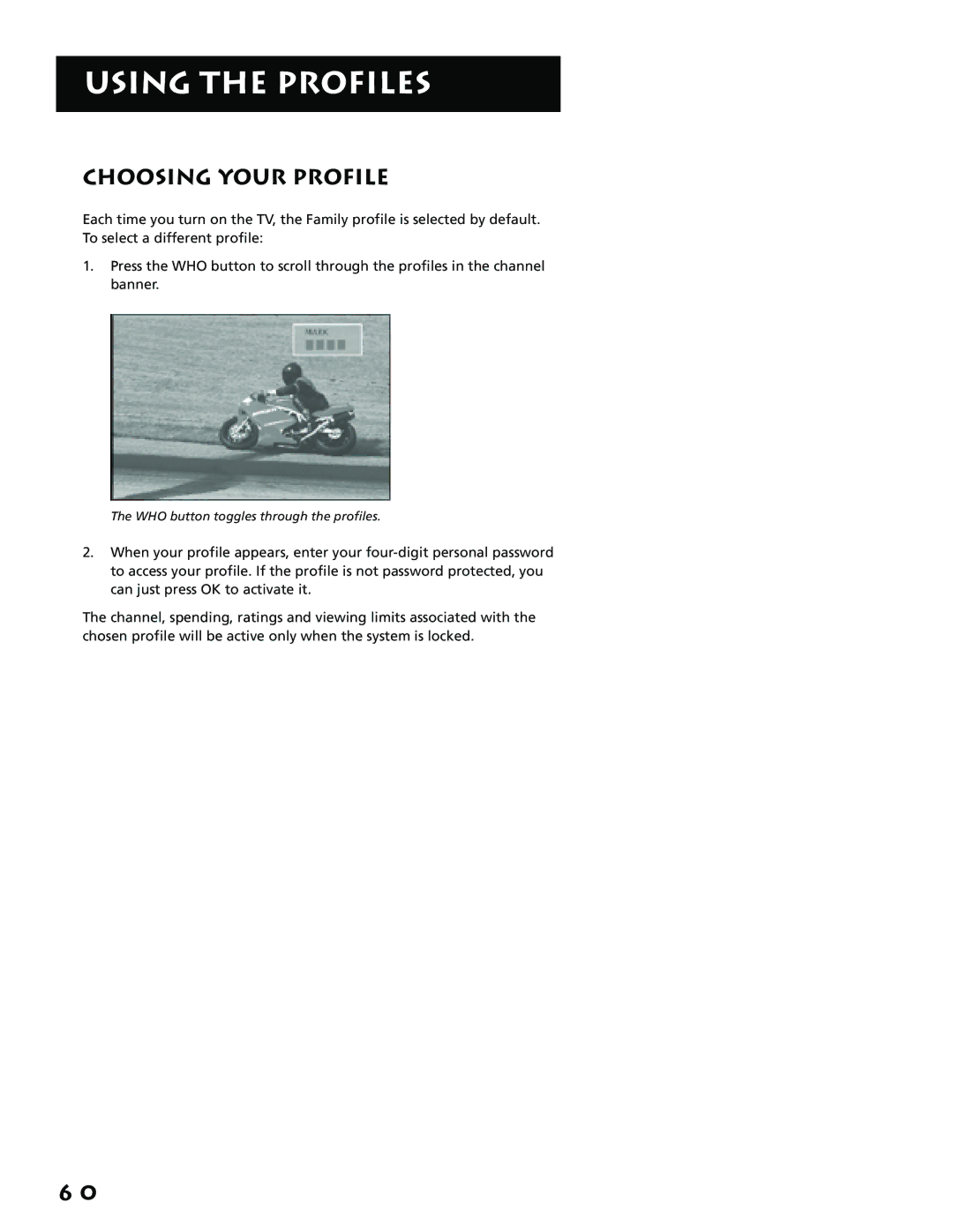 RCA P61310, F38310 manual Choosing Your Profile 