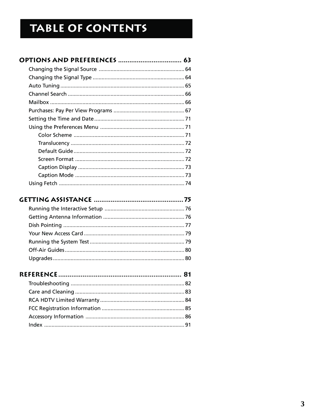 RCA F38310, P61310 manual Options and Preferences, Getting Assistance, Reference 