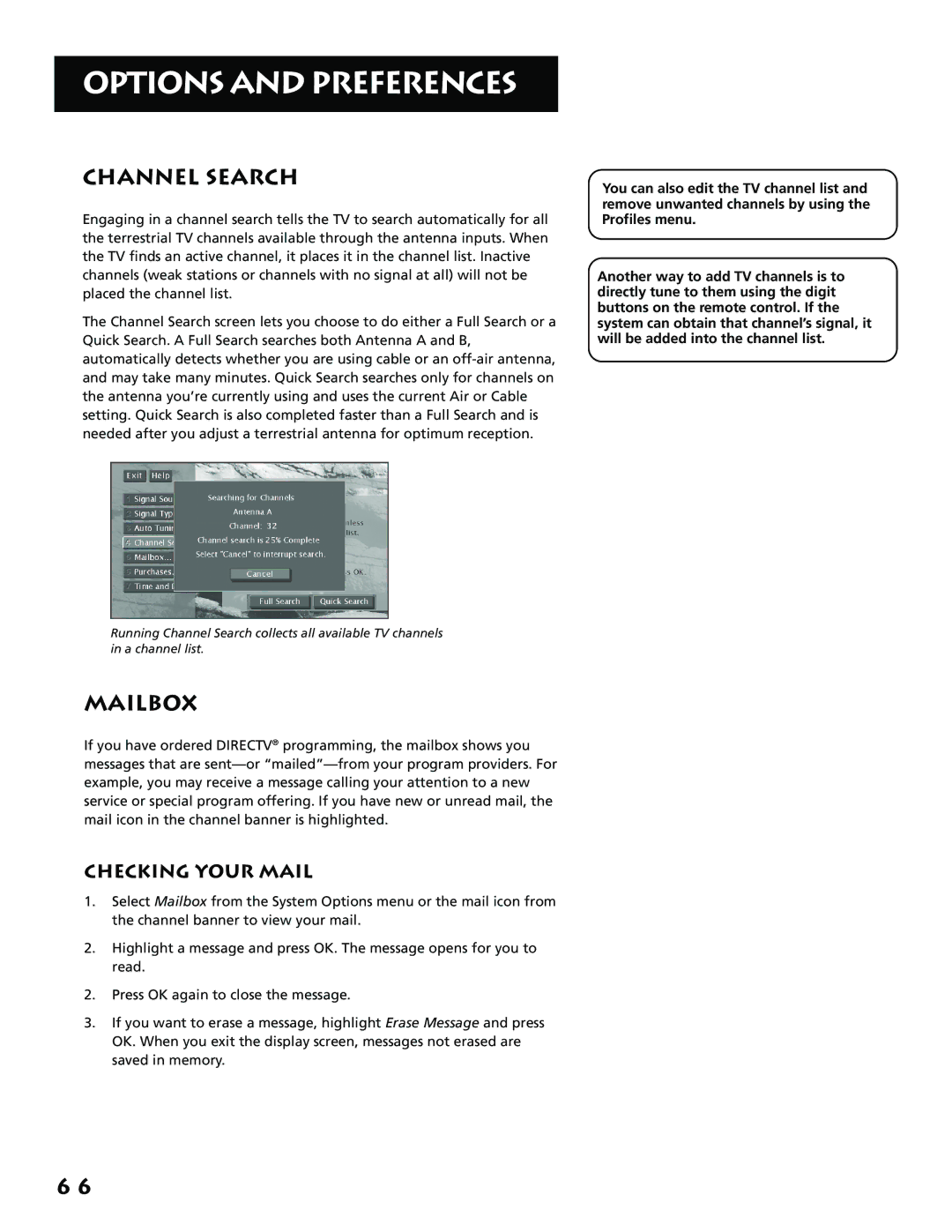 RCA P61310, F38310 manual Channel Search, Mailbox, Checking Your Mail 