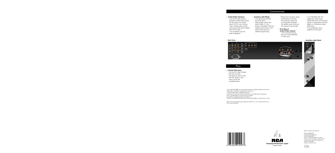 RCA P61310 warranty Connections, Plus 