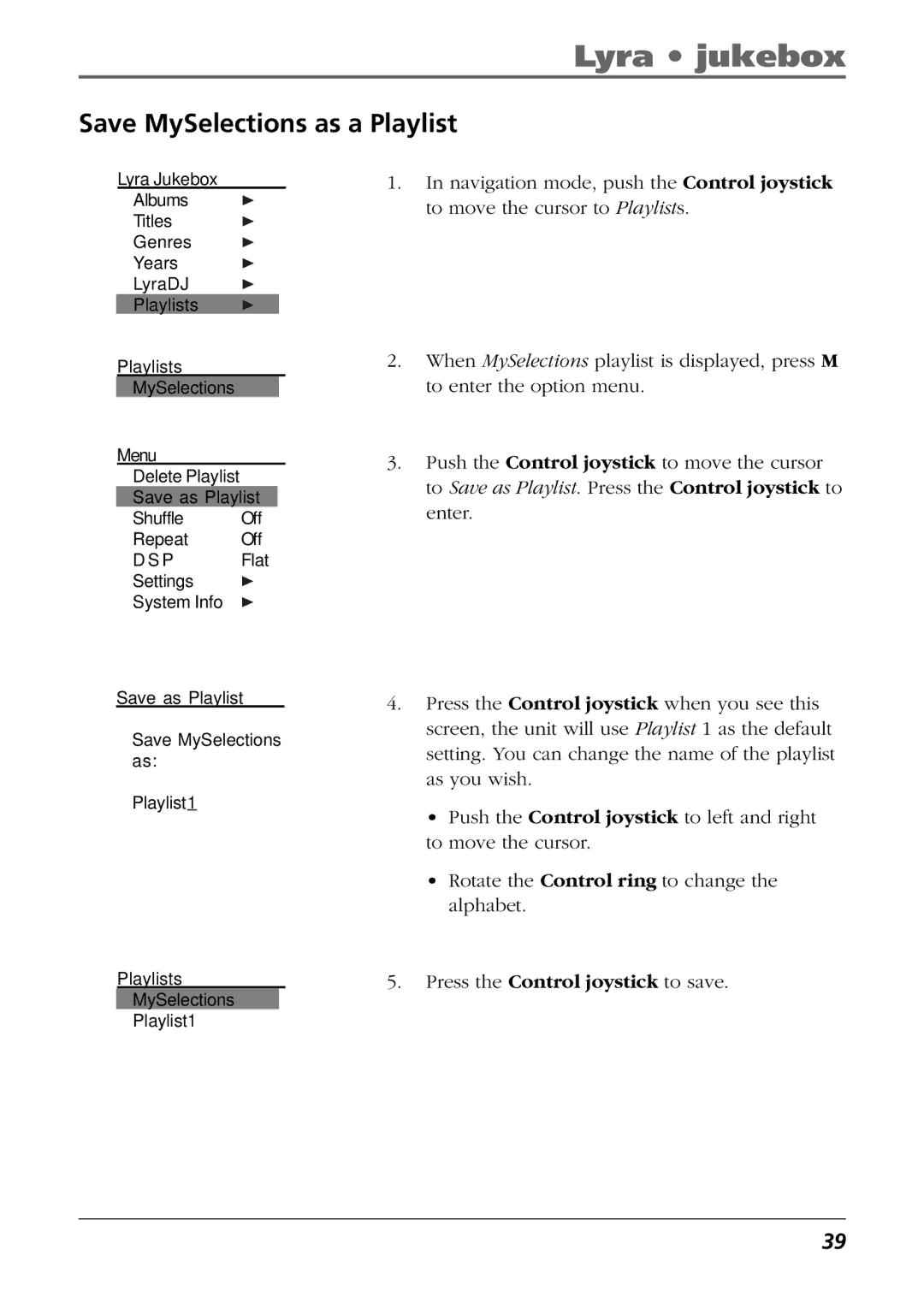 RCA PDP2811 manual Save MySelections as a Playlist, To move the cursor to Playlists 