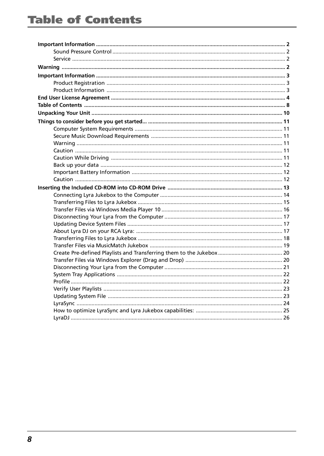 RCA PDP2811 manual Table of Contents 