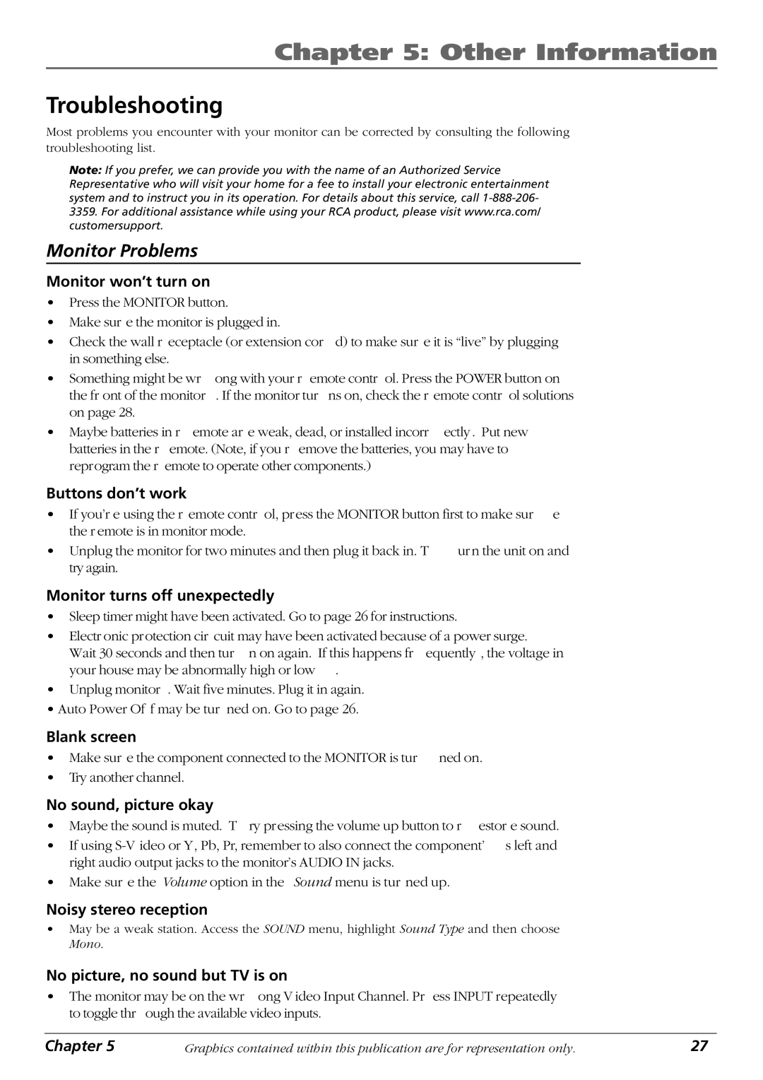 RCA PHD42600 manual Other Information, Troubleshooting 